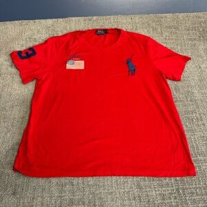 Polo by Ralph Lauren Red Tee with Big Pony Blue Logo
